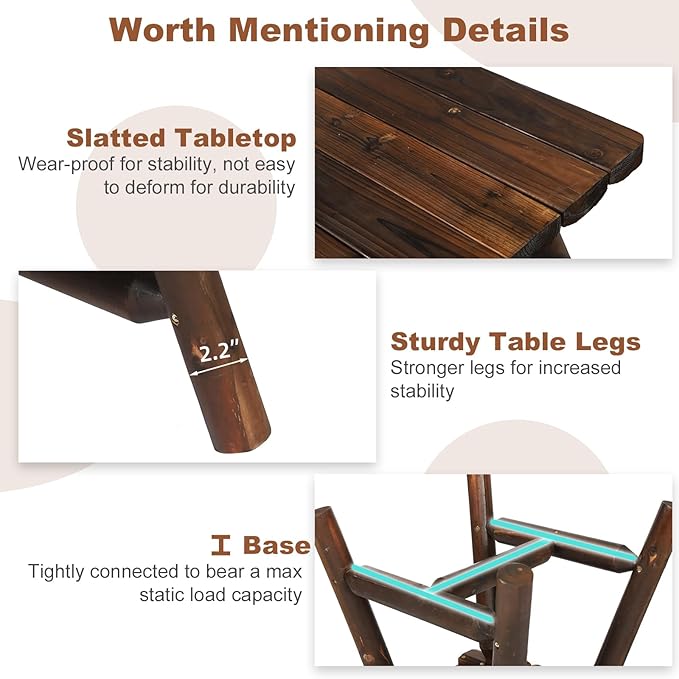 HOMEDIARY 3-Piece Outdoor Wood Rocking Bistro Set, Adirondack Rocker Chair Set with 2 Rockers and A Coffee Table, Patio Wooden Conversation Set for Garden, High Fanned Back & Slatted Seat, Carbonized