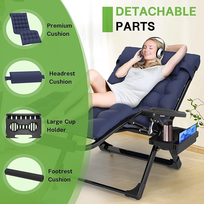 ZENPETIO Oversized Zero Gravity Chair, 33In XXL Zero Gravity Recliner Lounge Chair - Photo 4