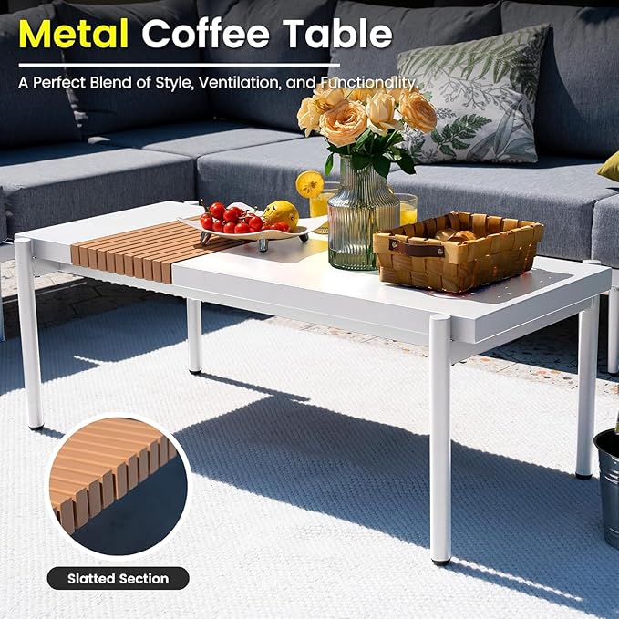 Sundale Outdoor 3 Pieces Patio Furniture Set, Metal Outdoor Sectional Sofa with Coffee Table - Photo 6