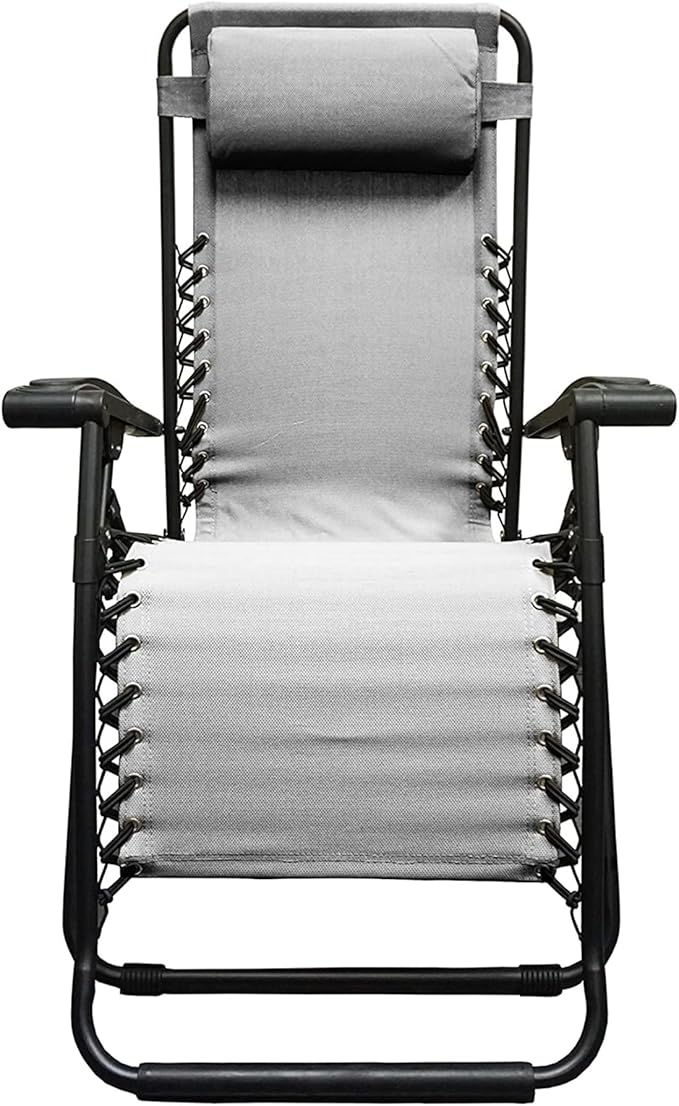 Caravan Sports Zero Gravity Outdoor Portable Folding Camping Lawn Deck Patio Pool Recliner Lounge Chair for Adults, Adjustable Headrest, Gray