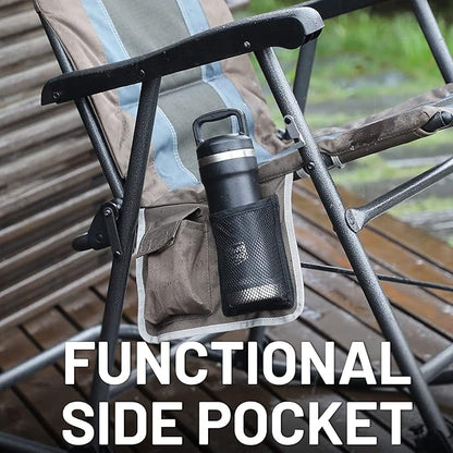 TIMBER RIDGE Outdoor Folding Rocking Chair, 29" Padded High Back Neck & Back Support, Hard Armrests for Easy Stand Up, Stable Steel Frame Supports 300 lb, Quick Fold for Patio, Lawn & RV Camping,Brown