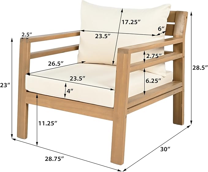 Christopher Knight Home Jamaia Outdoor Acacia Wood Club Chair, Patio Armchair with Thick Beige Cushions - Photo 2