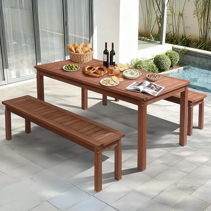 VINGLI Outdoor Wooden Bench, 45” 2-Person Backless Dining Bench - Photo 6