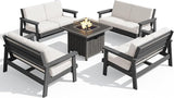 SERWALL Patio Furniture Set with 33” Fire Pit Table, HDPE Outdoor Sectional Sofa Set with Thickened Cushions - Photo 1