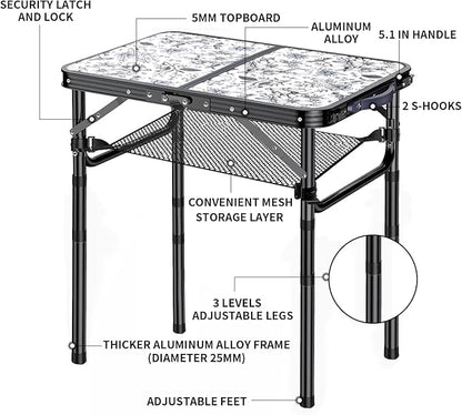 Outdoor Side Table, Portable 3 Adjustable Height Small Outdoor Folding Table, Aluminum Foldable Patio Side Tables for Outside Indoor, Plant Stand Coffee End Table for Pool, Porch,Garden, Balcony