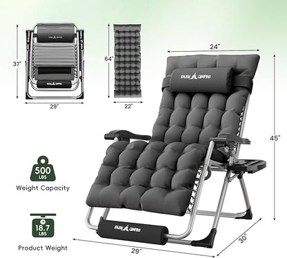 Amopatio Oversized Zero Gravity Chair, XL 29In Reclining Camping Lounge Chair w/Removable Cushion&Headrest, Upgraded Lock and Footrest, Folding Patio Recliner for Indoor Outdoor, Dark Grey
