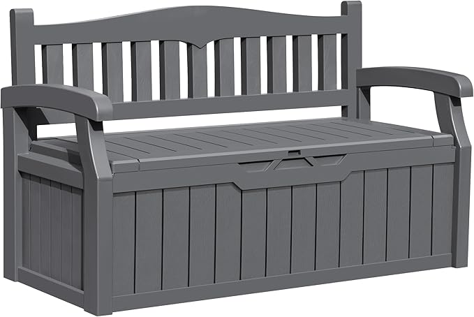 Greesum 80 Gallon Outdoor Storage Bench, Resin Patio Furniture with Armrest, Waterproof and UV-Resistant - Photo 1