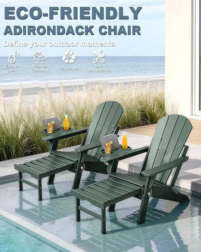 Adjustable Adirondack Chair with Retractable Ottoman Set of 6, HDPE Folding Adirondack Chair with Cup Holder, All Weather Fire Pit Chair for Outdoor.