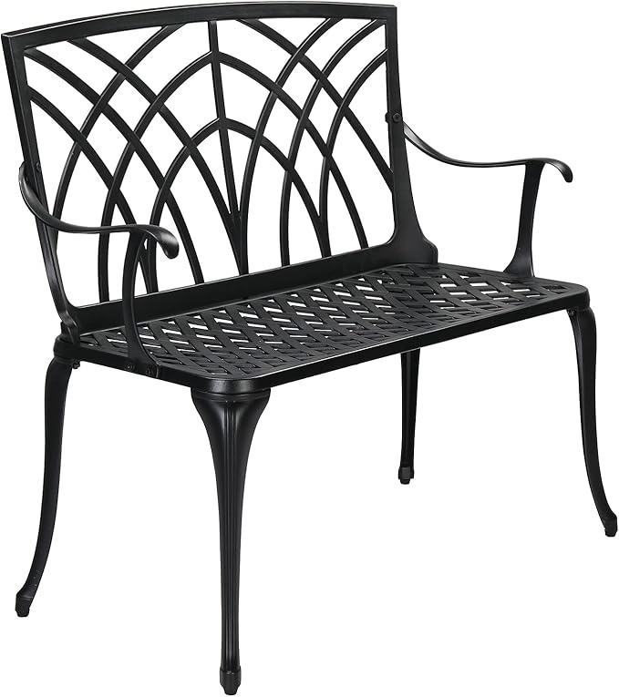 38-Inch Cast Iron Steel Frame Garden Bench Outdoor Patio Bench Chair, Antique Metal Bench for Yard & Porch & Park, Black
