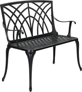 38in Outdoor Cast Aluminum Patio Bench, Antique Metal Outside Bench with Orchid Pattern Back - Photo 1