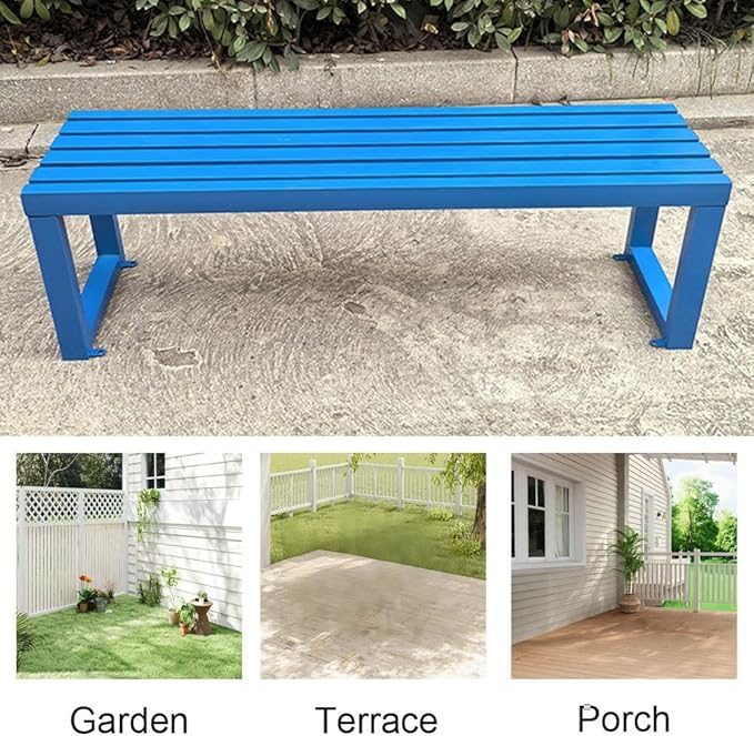 Outdoor Bench,3 Person Garden Bench,Backless Patio Benches,All-Weather Metal Furniture Seating,for Front Porch,Patio,Backyard,Lawn 39.1/47.2 in(Blue,71 Inch)