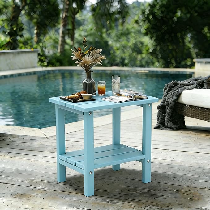 OTSUN Adirondack Outdoor Side Table, 16" HDPE Patio Side Table with Shelf, Weather Resistant Easy Maintenance for Backyard Pool Porch Garden & Lawn