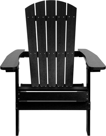 Flash Furniture Charlestown Commercial Folding Adirondack Chair - Black - Poly Resin - Indoor/Outdoor - Weather Resistant