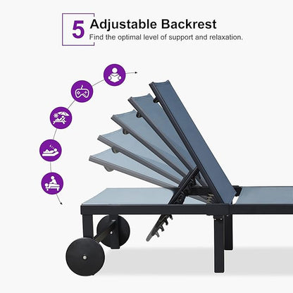 PURPLE LEAF Outdoor Chaise Lounge Chairs Set Recliner Aluminum Adjustable Chair with Wheels and Side Table for Poolside Beach Patio Sunbathing Lounger, Indigo