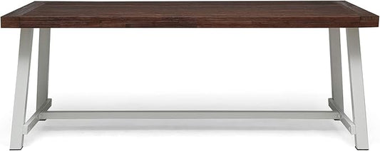 Outdoor Eight Seater Iron Dining Table, Dark Brown and White Finish