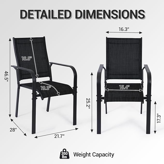 Patio Chairs Set of 8, Outdoor Dining Chairs High Back, All-Weather Padded Textilene Chair for Lawn Porch Garden - Photo 3