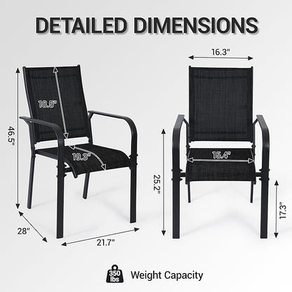 Patio Chairs Set of 8, Outdoor Dining Chairs High Back, All-Weather Padded Textilene Chair for Lawn Porch Garden,Black(8 PCS)