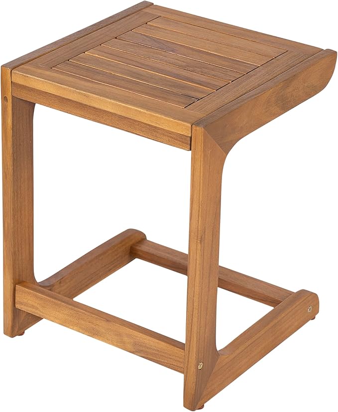 Christopher Knight Home Dessa Outdoor Side Table, Acacia Wood End Table, C Shape Small Coffee Table, Wooden Slat Panel Design, Lightweight Easy Move, Acacia Wood Frame Desk for Poolside Backyard, Teak