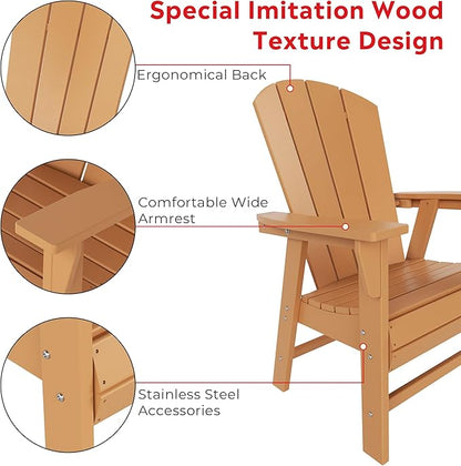 Costaelm Outdoor Adirondack Chair, HDPE Patio Balcony Chair, Portside Seashell Nautical Curveback Adirondack Chair and Fire Pit Chairs, Teak