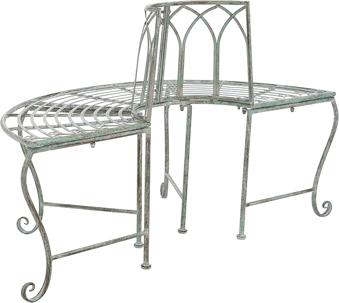 SAFAVIEH Outdoor Furniture Collection – Abia Antique Dark Green Distressed Wrought Iron 50-Inch Curved Tree Bench - Photo 8