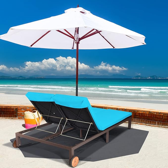 COSTWAY 2-Person Patio Rattan Lounge Chair Chaise Recliner Adjustable Cushion