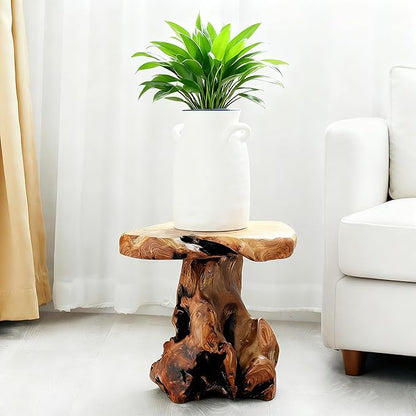 13.8" Cedar Stump Stool,Natural Wooden Side Table,Plant Stool,Live Edge Coffee Table for Bedroom,Living Room, Outdoor