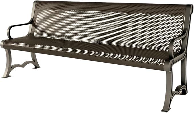 COATEDOUTDOORFURNITURE Coated Outdoor Furniture Heavy-Duty Outdoor Bench Thermoplastic Coated, Punched Steel, Commercial-Grade Garden Bench, Made in America (Portable with Back, 6 Ft, Textured Brown)