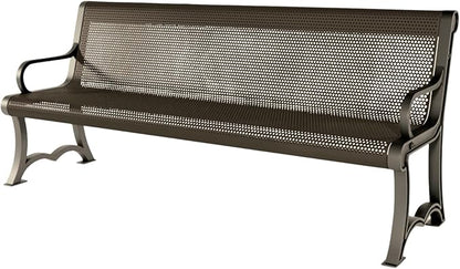 COATEDOUTDOORFURNITURE Coated Outdoor Furniture Heavy-Duty Outdoor Bench Thermoplastic Coated, Punched Steel, Commercial-Grade Garden Bench, Made in America (Portable with Back, 6 Ft, Textured Brown)
