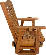 Wooden Swivel Glider Chair, 360° Outdoor Patio Rocker with Ergonomic Design, Smooth Gliding Motion, Solid Fir Wood - Photo 8