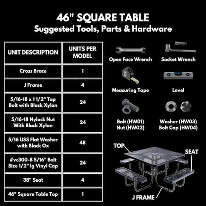 COATEDOUTDOORFURNITURE Heavy-Duty Portable Outdoor Picnic Table with Umbrella Hole, Punched Steel Commercial-Grade Patio Dining Furniture Made in America (46" Square Top, Textured Purple)