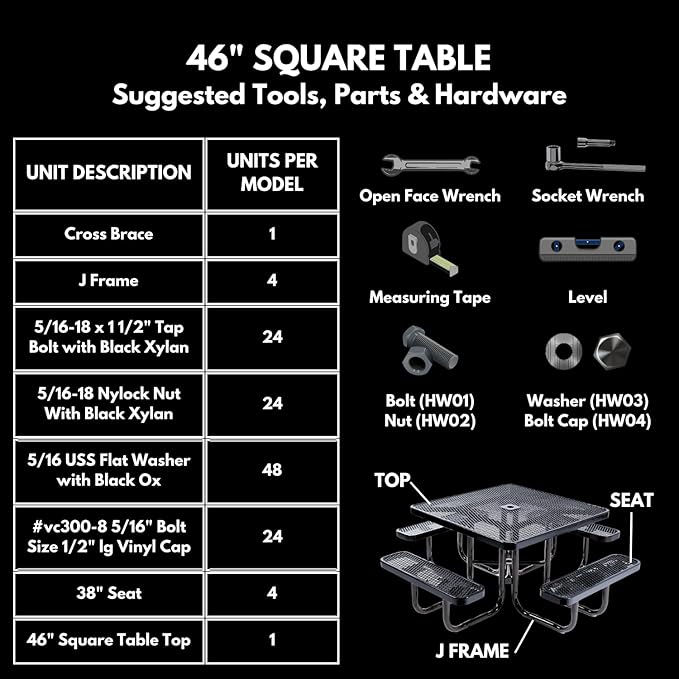 COATEDOUTDOORFURNITURE Heavy-Duty Portable Outdoor Picnic Table with Umbrella Hole - Photo 8