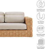 Modway Thames Wicker Rattan Outdoor Loveseat in Natural Light Gray - UV-Resistant Patio Furniture 2-Seater Basket-Weave - Photo 3