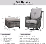 Belord Outdoor Swivel Chairs Set of 2, Patio Wicker Rocker Chairs with Ottomans - Photo 7