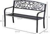 50" Outdoor Welcome Bench, Metal Garden Bench with Slatted Seat, Patio Bench with Backrest and Armrests for Park, Porch - Photo 2