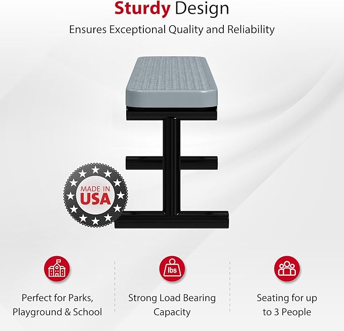 Leisure Craft Metal Outdoor Bench - 6 Foot Heavy Duty Backless Bench Seating for Garden, Porch, Picnic, Park, Expanded Metal, Thermoplastic Coating, Commercial Grade Furniture Made in USA - Gray