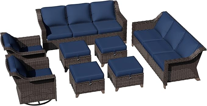 8 Pieces Patio Conversation Furniture Set - 2 Sofas, 4 Ottomans, 2 Swivel Chairs, 1 Side Table - Photo 2