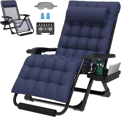 ZENPETIO Oversized Zero Gravity Chair, 33In XXL Zero Gravity Recliner Lounge Chair, Anti Gravity Chair for Indoor and Outdoor, Reclining Camping Chair for Lawn and Patio w/Cushion and Footrest, 500LBS