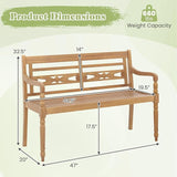 Tangkula Outdoor Bench, 2-Person Garden Bench with Wide Backrest and Curved Armrests, Teak Wood Patio Bench for Backyard - Photo 3