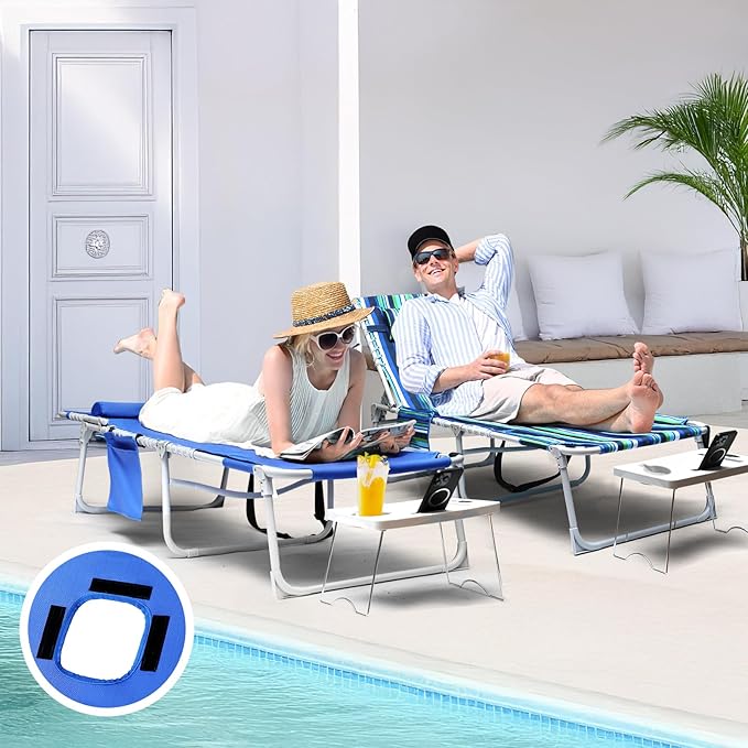 3-in-1 Sun Tanning Chair with Face Holes, Breathable Chaise Lounge Chair Outdoor, 5-Position Recliner, Lay Flat - Photo 3