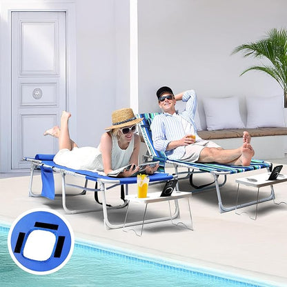 3-in-1 Sun Tanning Chair with Face Holes, Breathable Chaise Lounge Chair Outdoor, 5-Position Recliner, Lay Flat, Folding Side Table, Removable Pillow, Max 330lbs, Beach, Patio, Camping, Blue