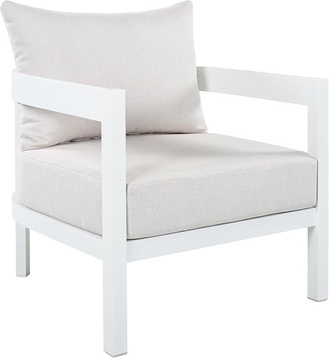Merax 27.6" Outdoor Curved Patio Accent Chair with All-Weather Coushions, Aluminum Frame Single Lounge for Chair Porch - Photo 3
