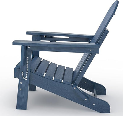 Garvee Folding Adirondack Chair Set of 5, HDPE Outdoor Patio Chair with Cup Holder, All Weather Resistent Wooden Textured for patios, Decks, Gardens, fire Pit, Navy Blue