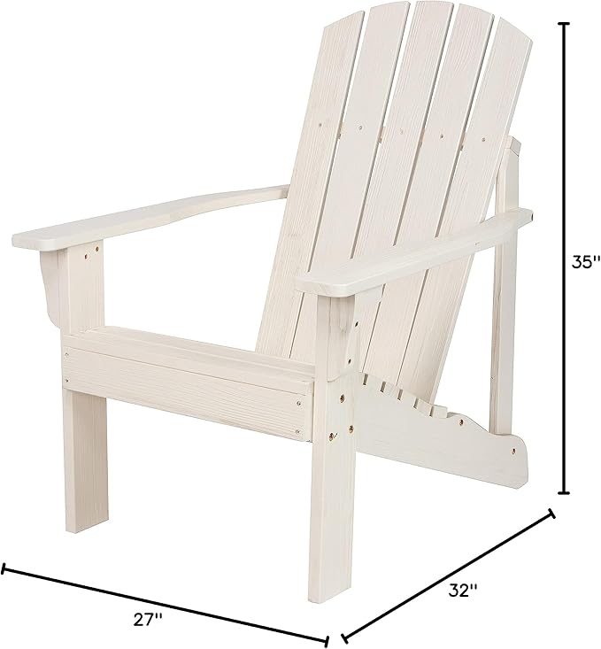 Shine Company Mid-Century Modern Wooden Adirondack Chair, Outdoor Patio Firepit Chairs, Back & Seat Pre-Assembled, Eggshell White