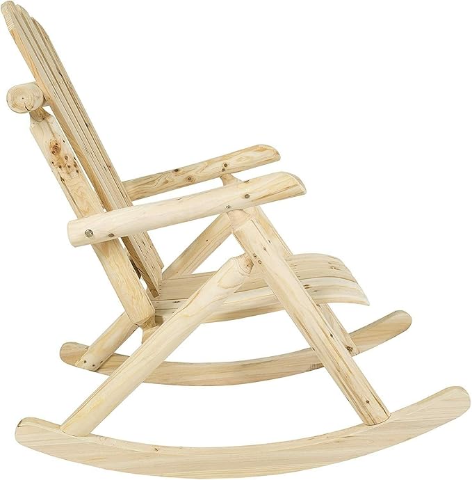 Rocking Chair Log Pine and Fir Wood Patio w/Armrest Porch Lounge Natural
