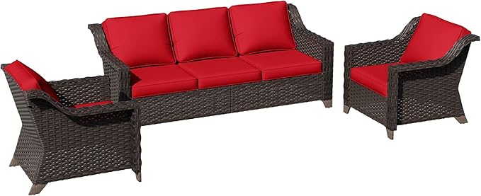 3 Pieces Patio Conversation Furniture Set - 1 Sofa, 2 Armchairs - Photo 5