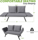 Greesum Outdoor Sofa, Woven Rattan Patio Furniture, Convertible Daybed or Double Chair with Adjustable Armrests - Photo 3