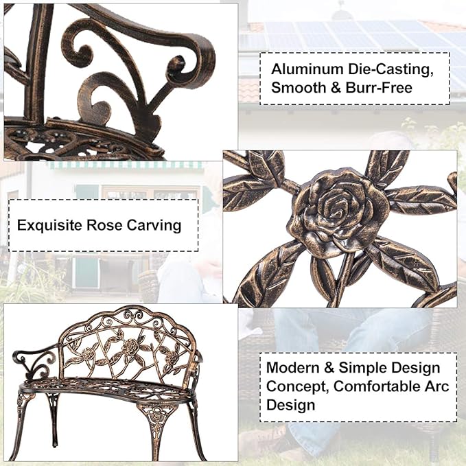 TTY Store Patio Garden Bench Park Bench Loveseats for Outdoor Porch, Patio, Lawn, Balcony - Photo 5