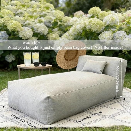 Outdoor Bean Bag Lounger Chair Poolside Lounge Without Filling Bean Bag Cover Pouf Cover Water-Resistant Patio Chaise and Pool Sun Lounger(03-Light Grey,L-165cm-empty Cover)