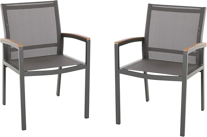 Christopher Knight Home Emma Outdoor Mesh and Aluminum Frame Dining Chair (Set of 2), Gray - Photo 1