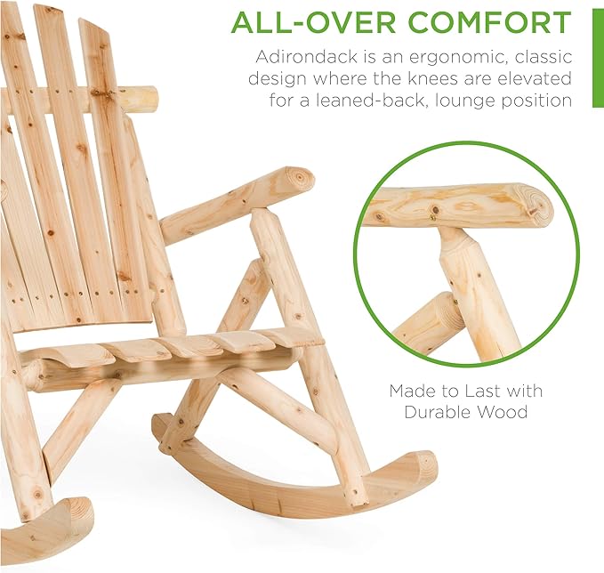 Best Choice Products Wooden Rocking Chair Outdoor Wood Rocker Adirondack Lounger Accent Furniture for Yard, Patio, Garden w/Natural Finish